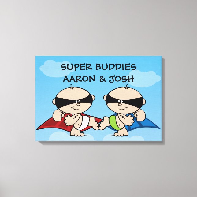 Superheld Twin Boys Personalisierte Leinwand Kunst (Vorderseite)