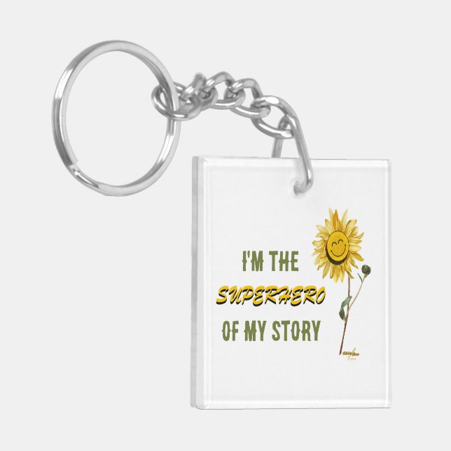 Superheld White Acrylic Schlüsselanhänger von Adie (Vorderseite links)