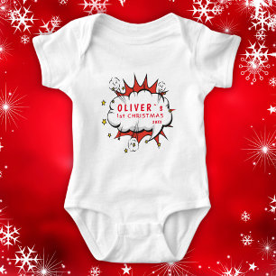 Superhelden-Baby`s erstes Weihnachts-Comic Baby Strampler