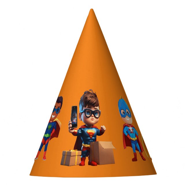 Superhelden-Geburtstag Partyhütchen (Vorderseite)