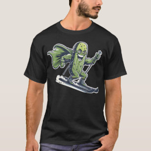 Superhelden-Gurke Auf Skiern Lustiger Winter-Alpin T-Shirt