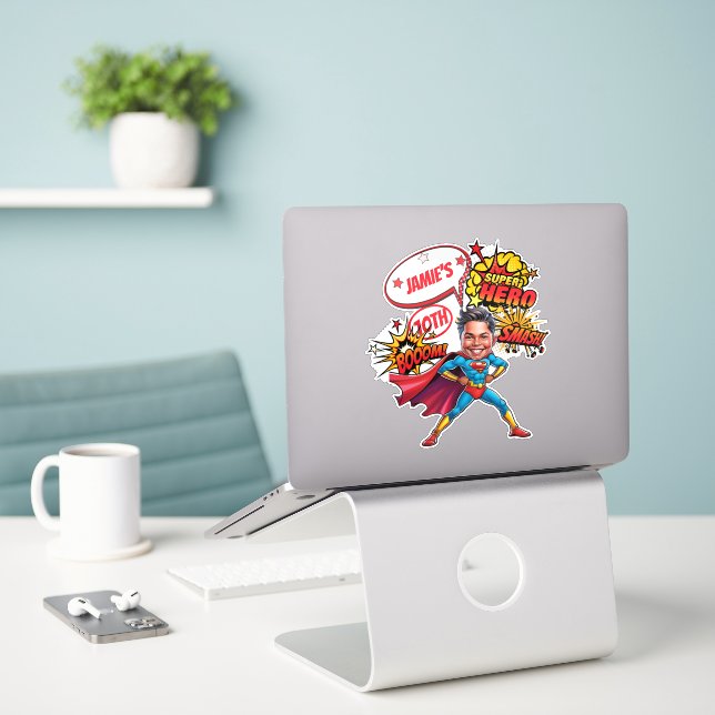 Superhelden Karikatur Action-Packed Boys Geburtsta Aufkleber (Laptop auf Schreibtisch)