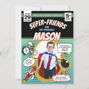 Superhelden-Party-Einladung im Stil eines Comicbuc Einladung