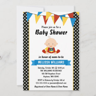 Superhelden-Polka-Punkt-Girlande-Baby-Party Einladung