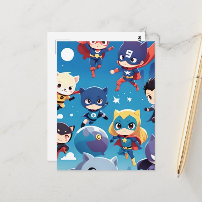 Superhelden Postkarte (Vorderseite/Rückseite Beispiel)