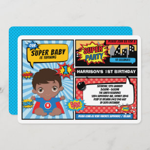 Superhero-1. Geburtstags-Party/afrikanischer Einladung