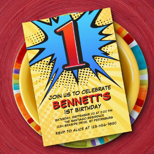 Superhero 1er anniversaire Invitation