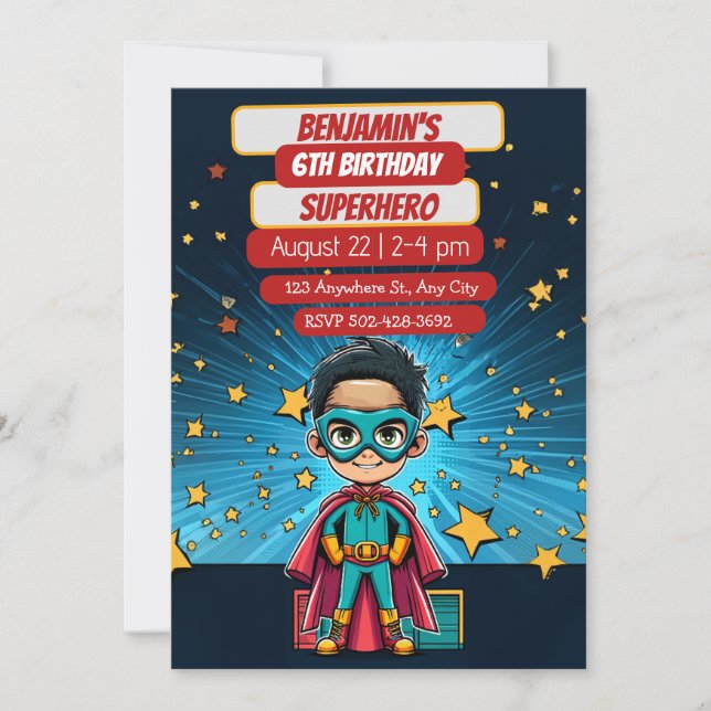 Superhero Adventure wartet auf Party Einladung (Vorderseite)
