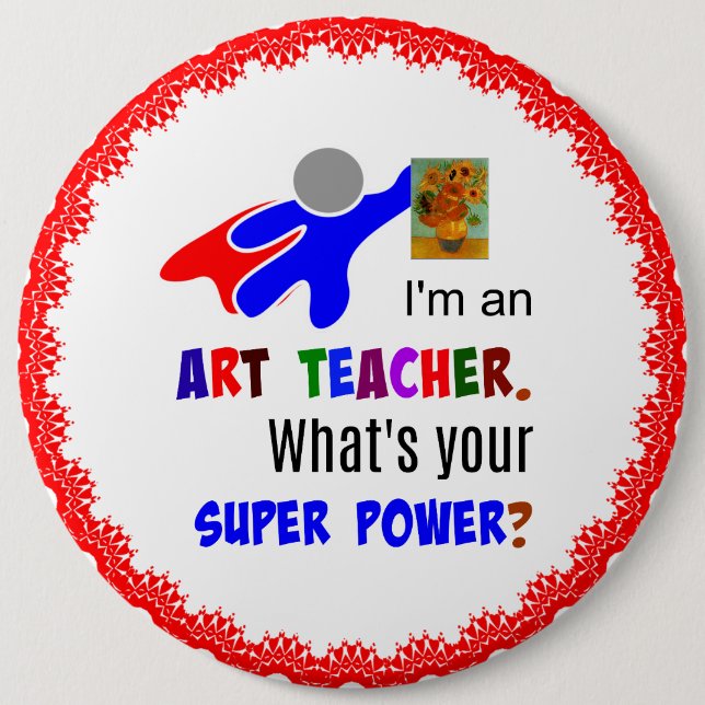 Superhero Art Teacher mit Van Gogh Gemälde Button (Vorderseite)