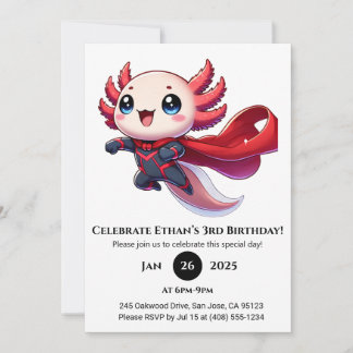 Superhero Axolotl Birthday Einladung