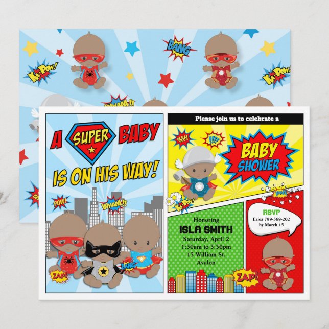 Superhero Baby Showboy American Einladung (Vorne/Hinten)