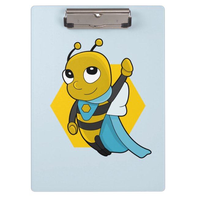 Superhero bee cartoon clipboard klemmbrett (Vorderseite)