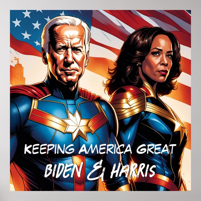 Superhero Biden und Harris Behielt Amerika Groß Poster (Vorne)
