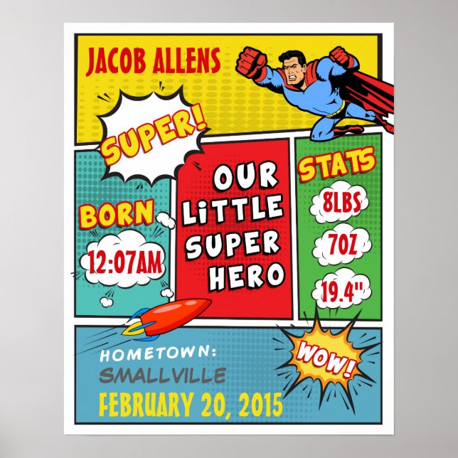 Superhero Birth Announcement - Wall Art Poster (Vorne)