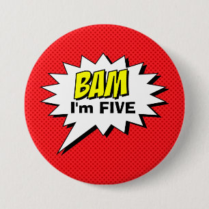 Superhero Birthday Button - Red Dot - Bearbeitbare