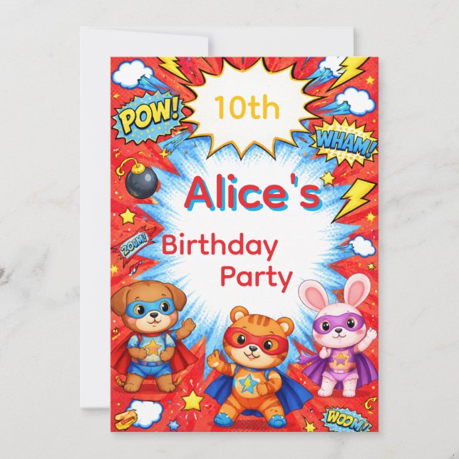 Superhero Birthday Invitation card (Devant)