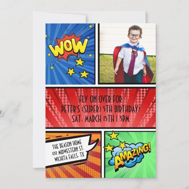 Superhero Birthday Invitation | Comic Book Party  (Devant)