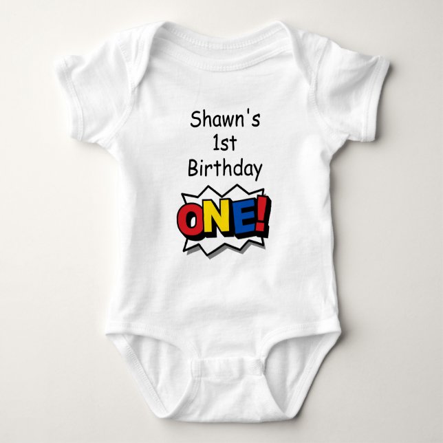 Superhero Birthday Party Bodysuit Baby Strampler (Vorderseite)