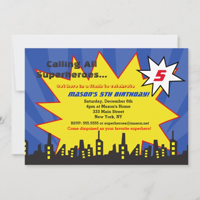 Superhero Birthday Party Einladungen Boys (Vorderseite)