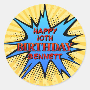 Superhero Birthday Runder Aufkleber