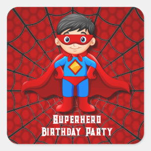 SuperHero Boy Birthday Party Quadratischer Aufkleber