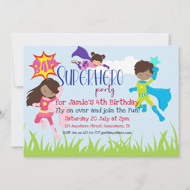 Superhero Boy/Girl Birthday Party Einladung (Vorderseite)
