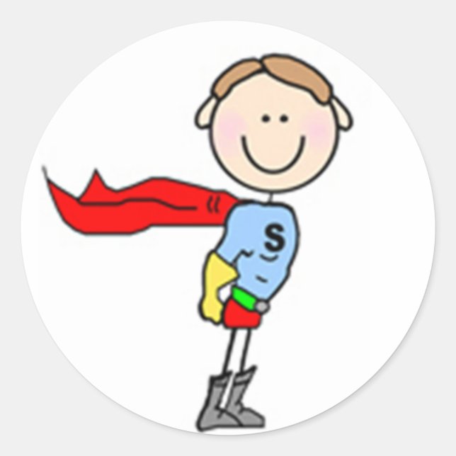 Superhero Boy Strichmännchen Runder Aufkleber (Vorderseite)