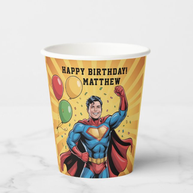 Superhero Boys Birthday Party Pappbecher (Vorderseite)