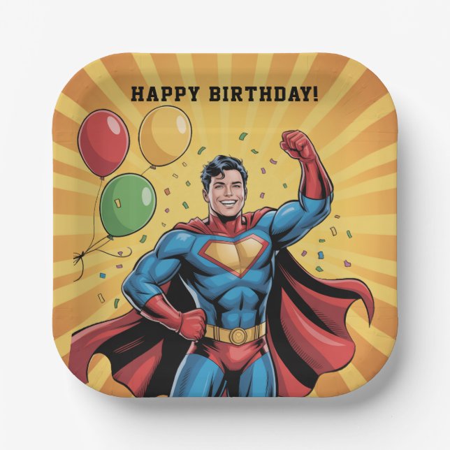 Superhero Boys Birthday Party Pappteller (Vorderseite)
