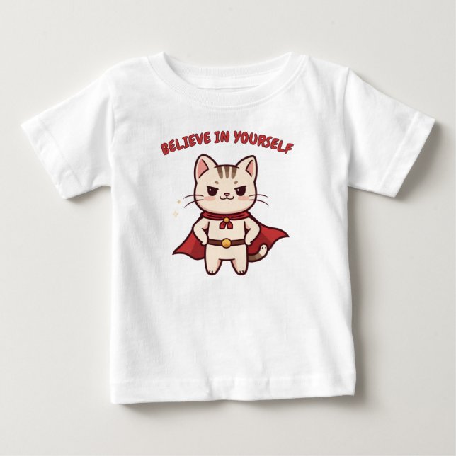 Superhero Cat Believe in Yourself  Baby T-shirt (Vorderseite)