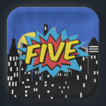 Superhero Comic 5th Birthday Party Plate Pappteller<br><div class="desc">Feiern Sie Ihren kleinen Superhelden 5. Geburtstag im Stil mit diesen dynamischen Superhero Comic 5. Geburtstagsparty Tellern! Diese lebendigen und unterhaltsamen Teller sind mit einer kühnen Comic-Buchgrafik ausgestattet und eignen sich ideal, um Ihrem Party einen Pop der Begeisterung zu verleihen. Ob Kuchen, Snacks oder ein komplettes Essen - diese Teller...</div>