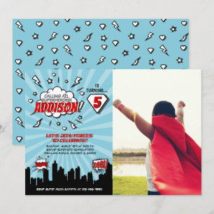 Superhero Comic Anniversaire Fête Photo Invitation