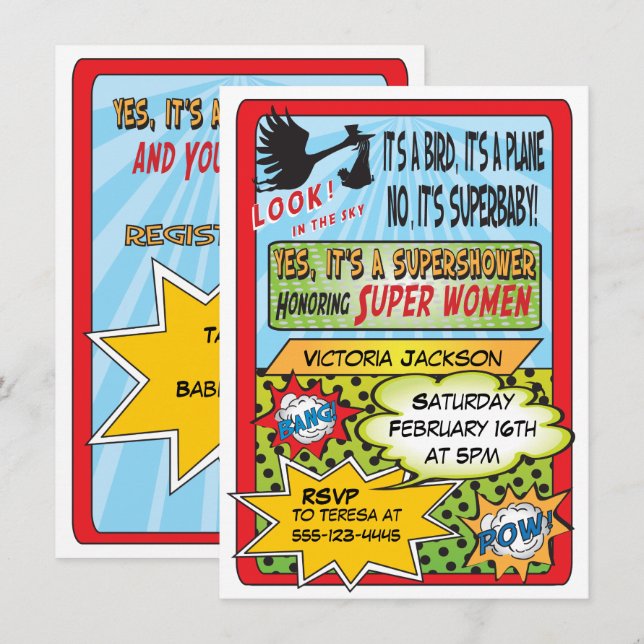 Superhero Comic Book Baby Shower Einladungen (Vorne/Hinten)