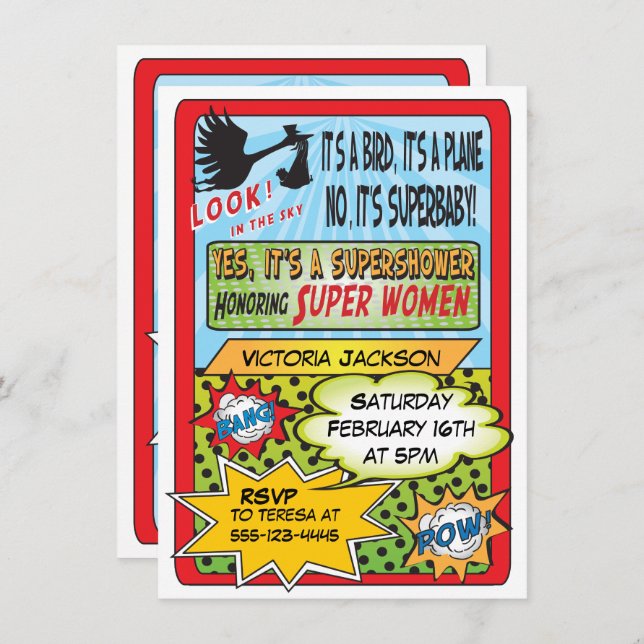 Superhero Comic Book Baby Shower Invitations (Devant / Derrière)
