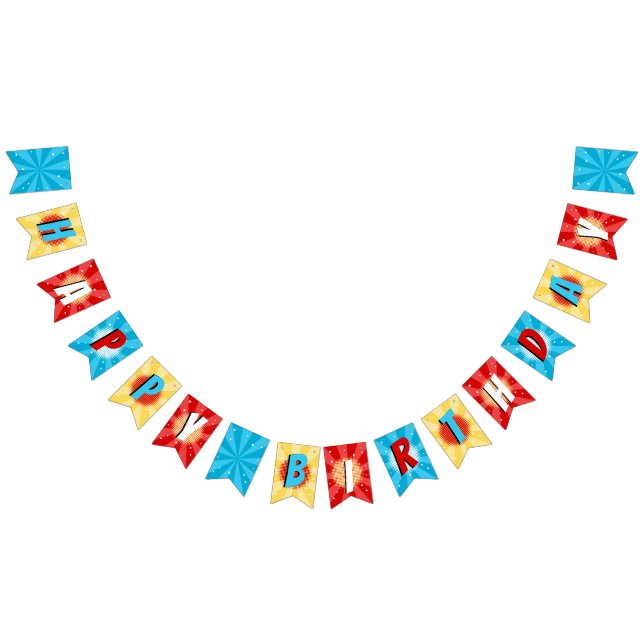Superhero Comic Book Boy Birthday Blue Red Yellow Wimpelkette (Alle)
