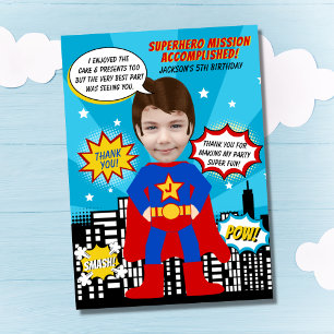 Superhero Comic Book Style Boy Birthday Foto Dankeskarte