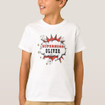 Superhero Comic Boy Birthday Party Gast Ehre T-Shirt<br><div class="desc">Superhero Comic Boy Birthday Party Gast der Ehre T - Shirt. Spaß personalisierter Superheld Geburtstagsparty T - Shirt für Jungen mit Namen. Füge Deinen Namen hinzu.</div>
