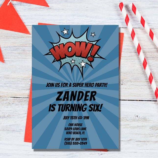 Superhero Comic Boy Invitation de fête d'anniversa (Superhero Comic Boy Birthday Party Invitation)