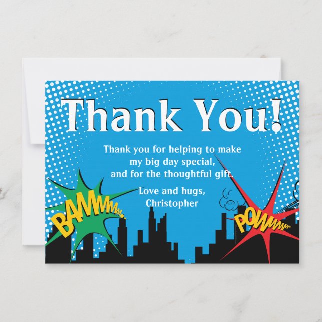 Superhero Comic Boys Geburtstagsparty Danke (Vorderseite)