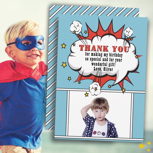 Superhero Comic Speech Bubble Boy Birthday Dankeskarte (Von Creator hochgeladen)