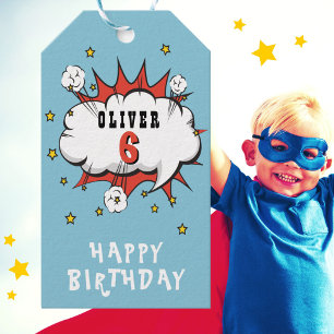 Superhero Comic Speech Bubble Boy Birthday Geschenkanhänger