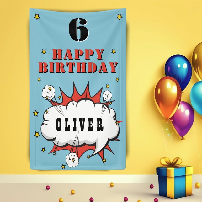 Superhero Comic Speech Bubble Boy Birthday Party Banner (Von Creator hochgeladen)