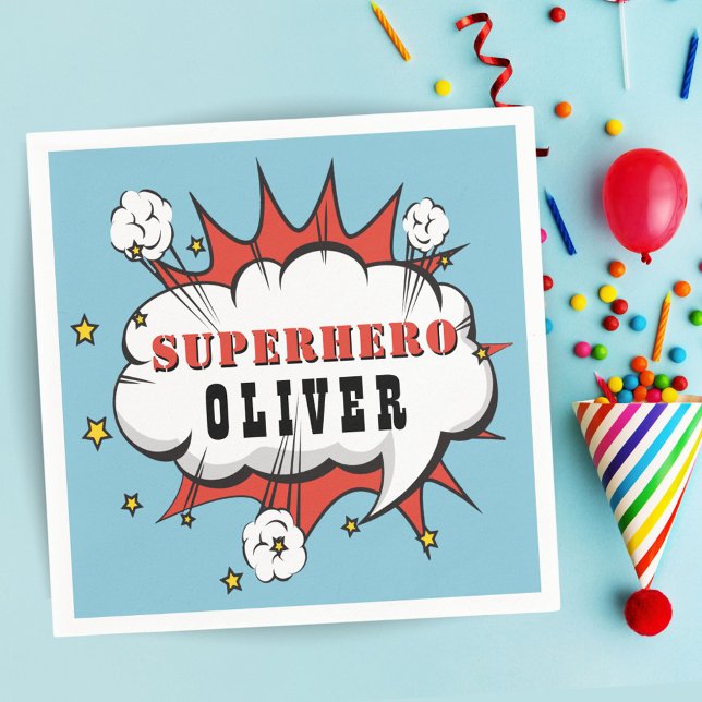 Superhero Comic Speech Bubble Boy Birthday Party Serviette (Von Creator hochgeladen)