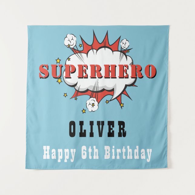 Superhero Comic Speech Bubble Boy Birthday Party Wandteppich (Vorderseite)