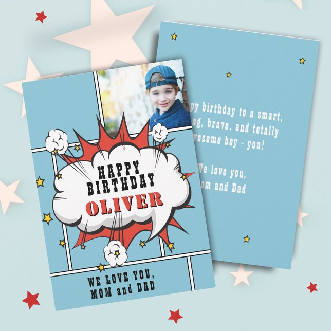 Superhero Comic Speech Bubble Photo Carte Annivers (Créateur téléchargé)