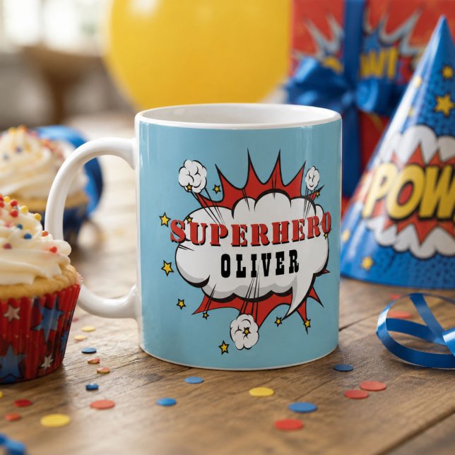Superhero Comic Speech Cloud Boy Kaffeetasse (Von Creator hochgeladen)