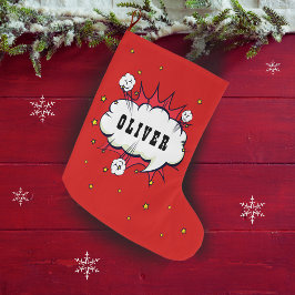 Superhero Comic Speech Cloud Boy Name Großer Weihnachtsstrumpf
