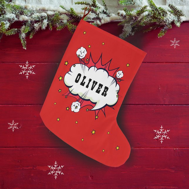 Superhero Comic Speech Cloud Boy Name Großer Weihnachtsstrumpf (Von Creator hochgeladen)