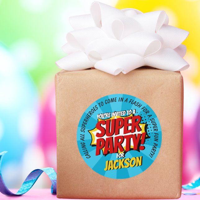 Superhero Comic Style Boy Birthday Blue Runder Aufkleber (Von Creator hochgeladen)
