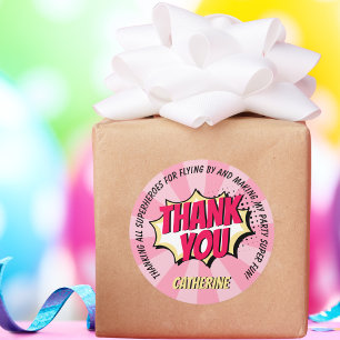Superhero Comic Style Girl Birthday Pink Vielen Da Runder Aufkleber